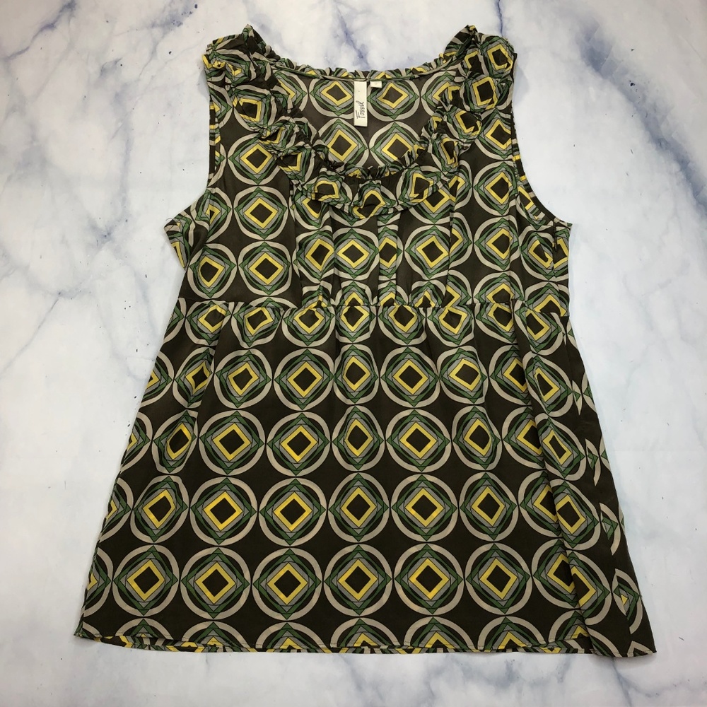 Fossil Olive Green Yellow Medallion Silk Tank Top - Picture 3 of 8